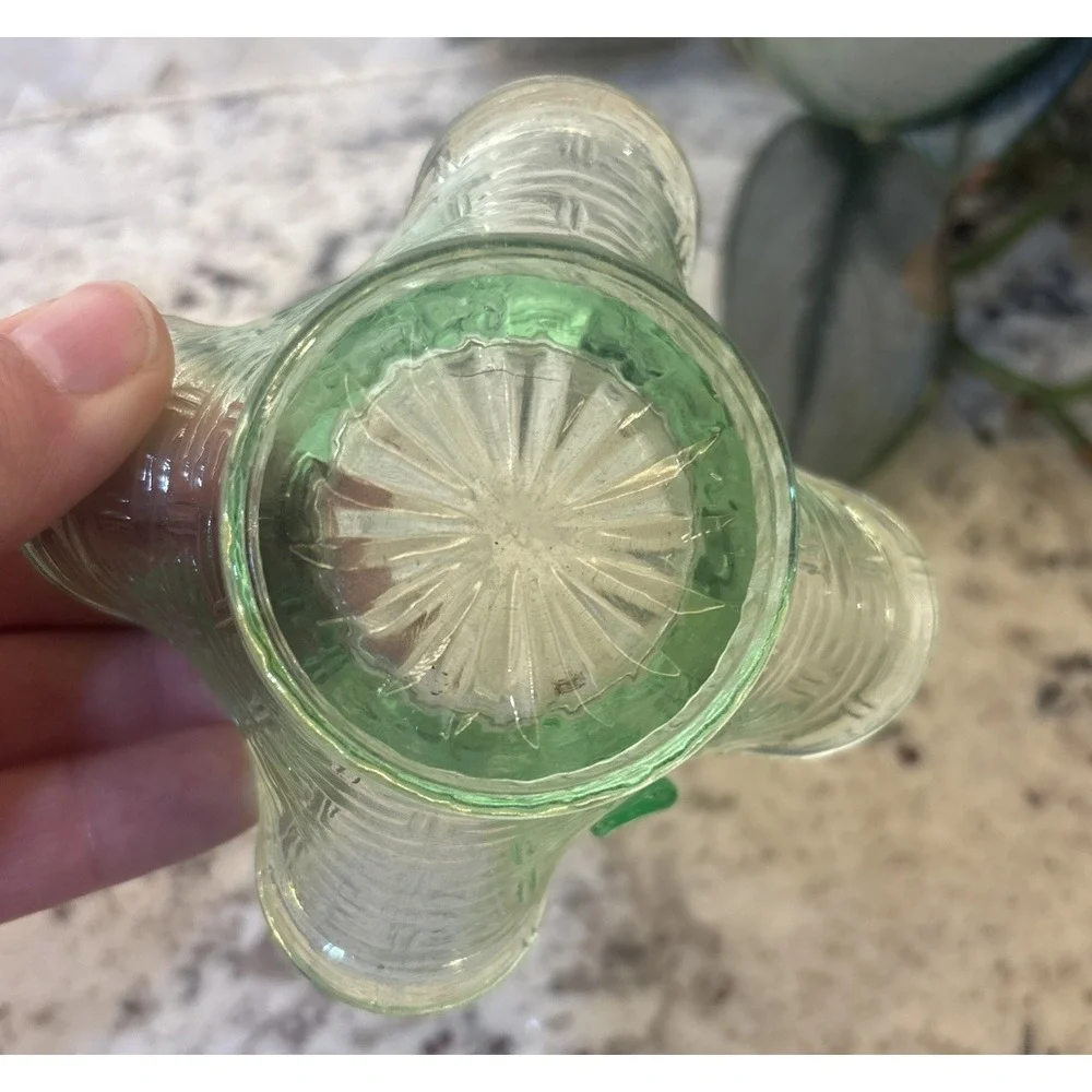 Vintage Green Glass Mini Basket Candy Dish No Chips